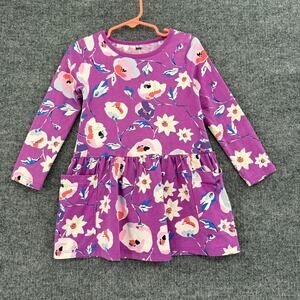 Tea Collection Purple Floral Babydoll Dress Tunic Girls 4T Cotton Jersey Knit